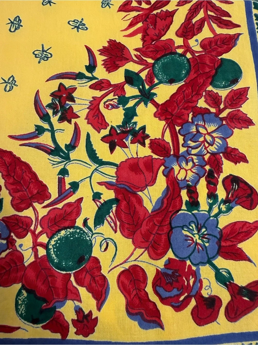 Williams Sonoma Vintage Provence Cotton Tablecloth Yellow Floral 54 x 54 Square